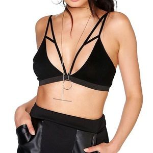 NWT BOOHOO Black Cage Harness Bra Bralette XS 32A